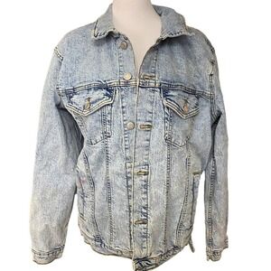 Zara Denim trucker Jacket Long Sleeve Pockets Cotton Blend Light Blue Size Small